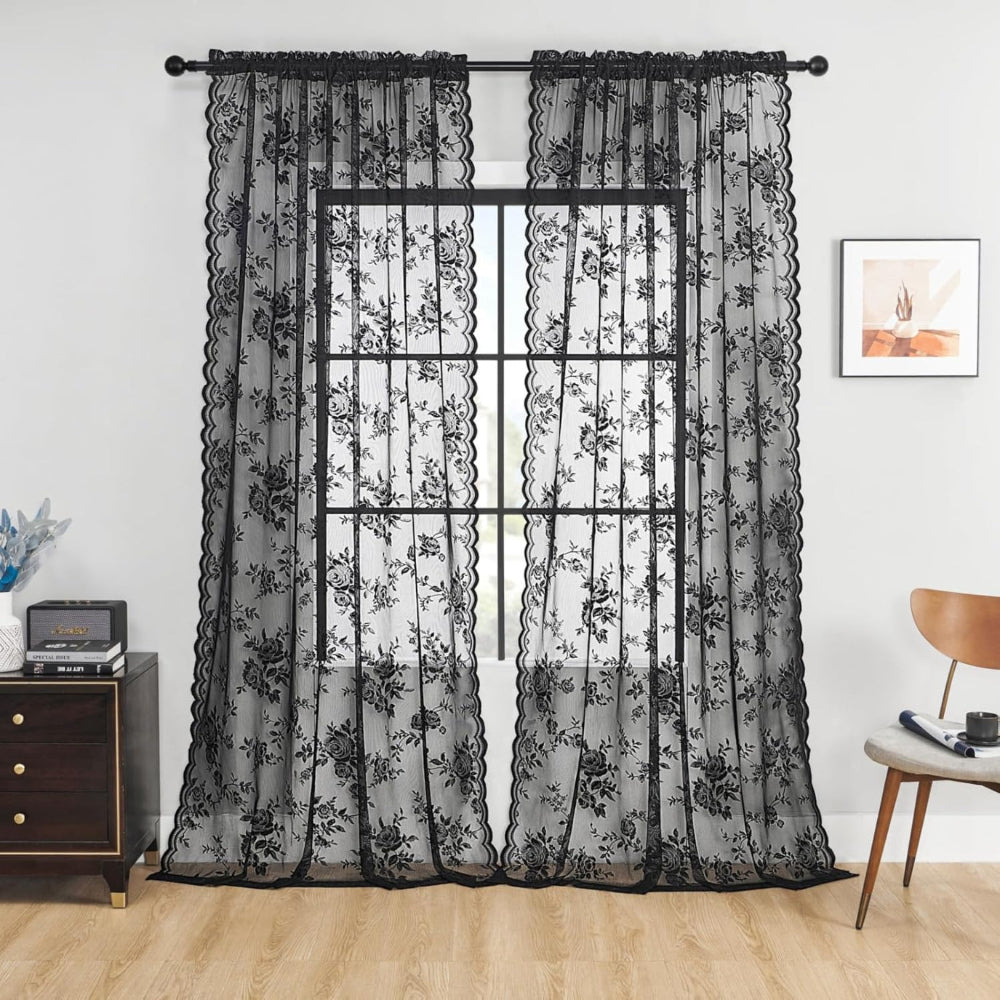 Travia Gardine - Transparenter Spitzenstoff mit Blumenmuster, Lichtfilternd 1