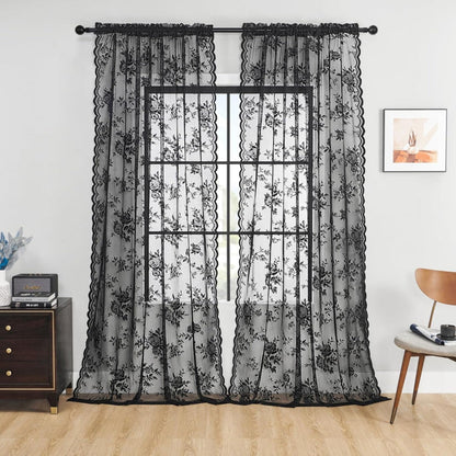Travia Gardine - Transparenter Spitzenstoff mit Blumenmuster, Lichtfilternd 1