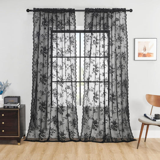 Travia Gardine - Transparenter Spitzenstoff mit Blumenmuster, Lichtfilternd 1