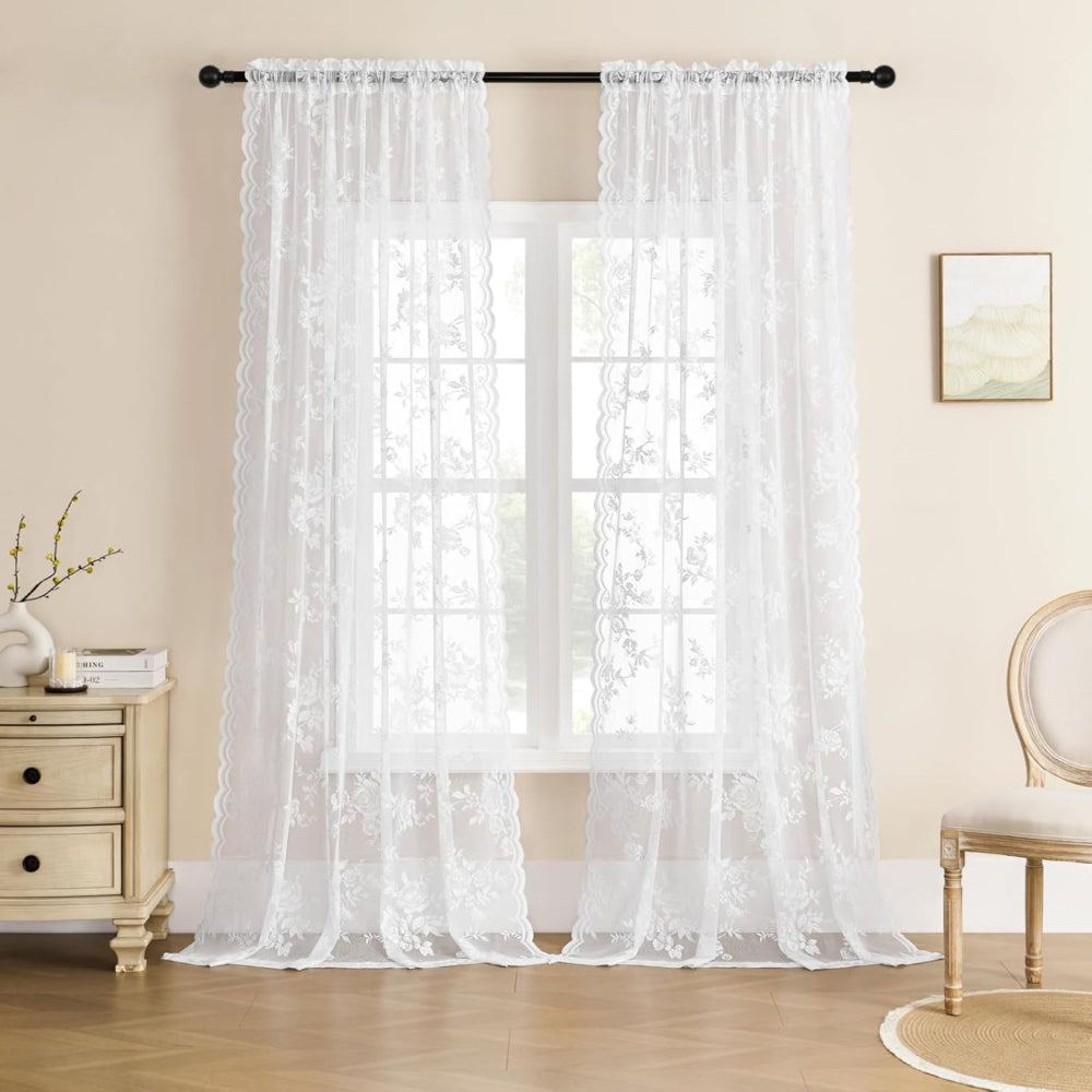 Travia Gardine - Transparenter Spitzenstoff mit Blumenmuster, Lichtfilternd 6