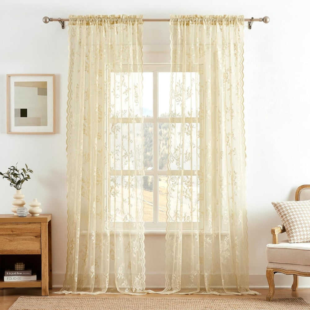 Travia Gardine - Transparenter Spitzenstoff mit Blumenmuster, Lichtfilternd 8