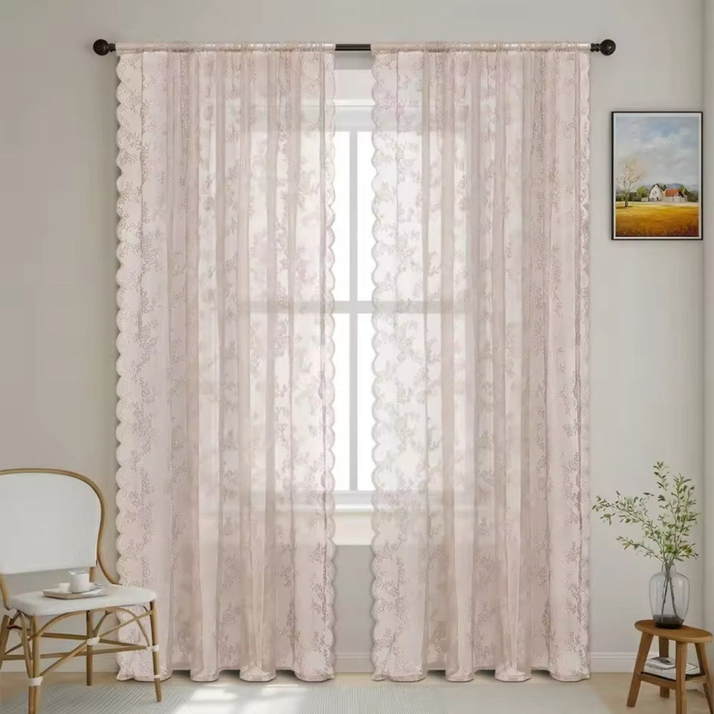 Travia Gardine - Transparenter Spitzenstoff mit Blumenmuster, Lichtfilternd 9