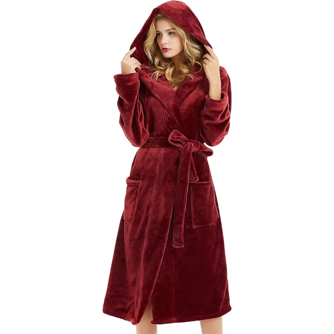 Viviara Damen Bademantel - Fleece, Lang mit Kapuze und Taschen 0