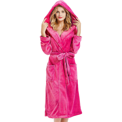 Viviara Damen Bademantel - Fleece, Lang mit Kapuze und Taschen 3