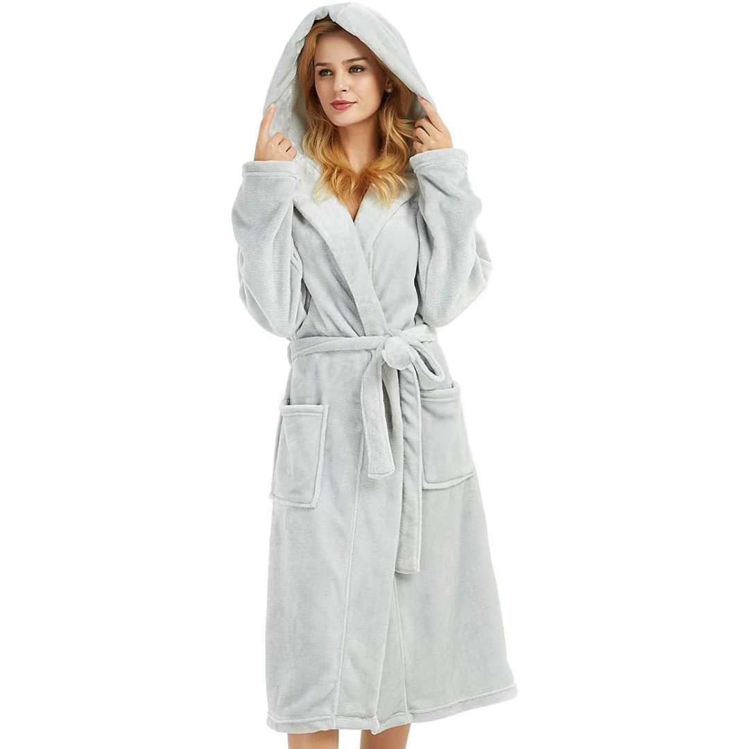 Viviara Damen Bademantel - Fleece, Lang mit Kapuze und Taschen 4
