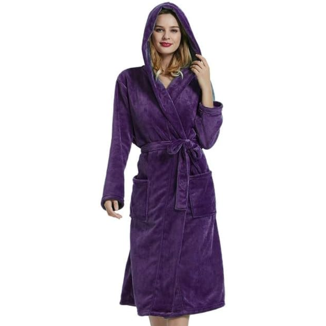 Viviara Damen Bademantel - Fleece, Lang mit Kapuze und Taschen 6
