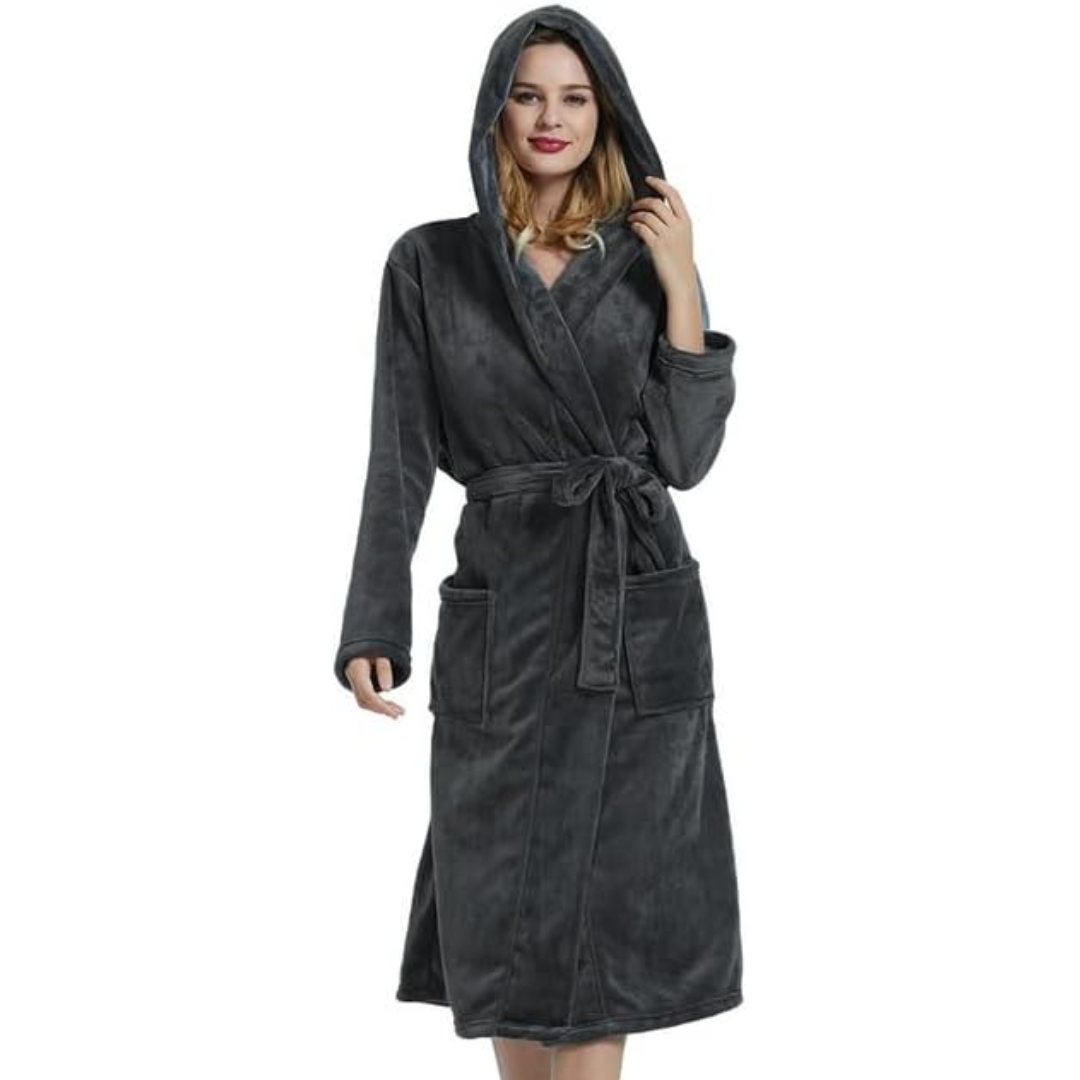 Viviara Damen Bademantel - Fleece, Lang mit Kapuze und Taschen 8