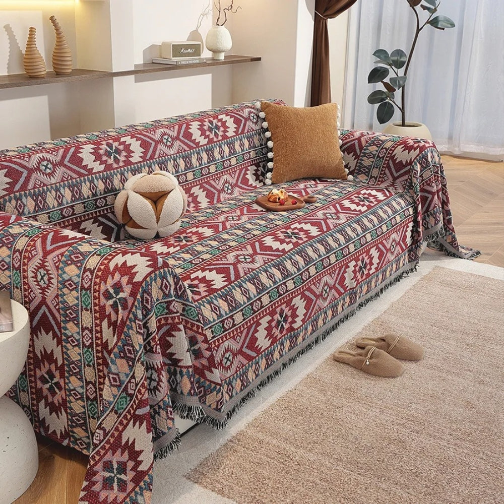 Zarela Sofaüberwurf - Boho-Chenille mit Quasten, Maschinenwaschbar 0