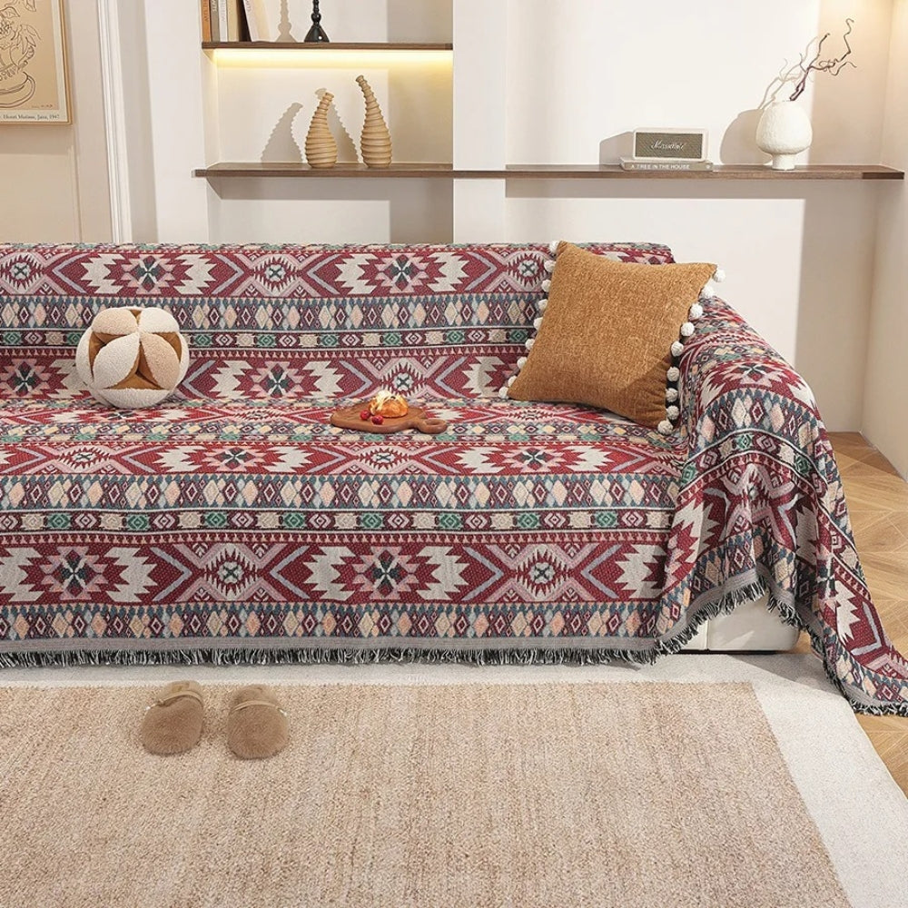 Zarela Sofaüberwurf - Boho-Chenille mit Quasten, Maschinenwaschbar 1