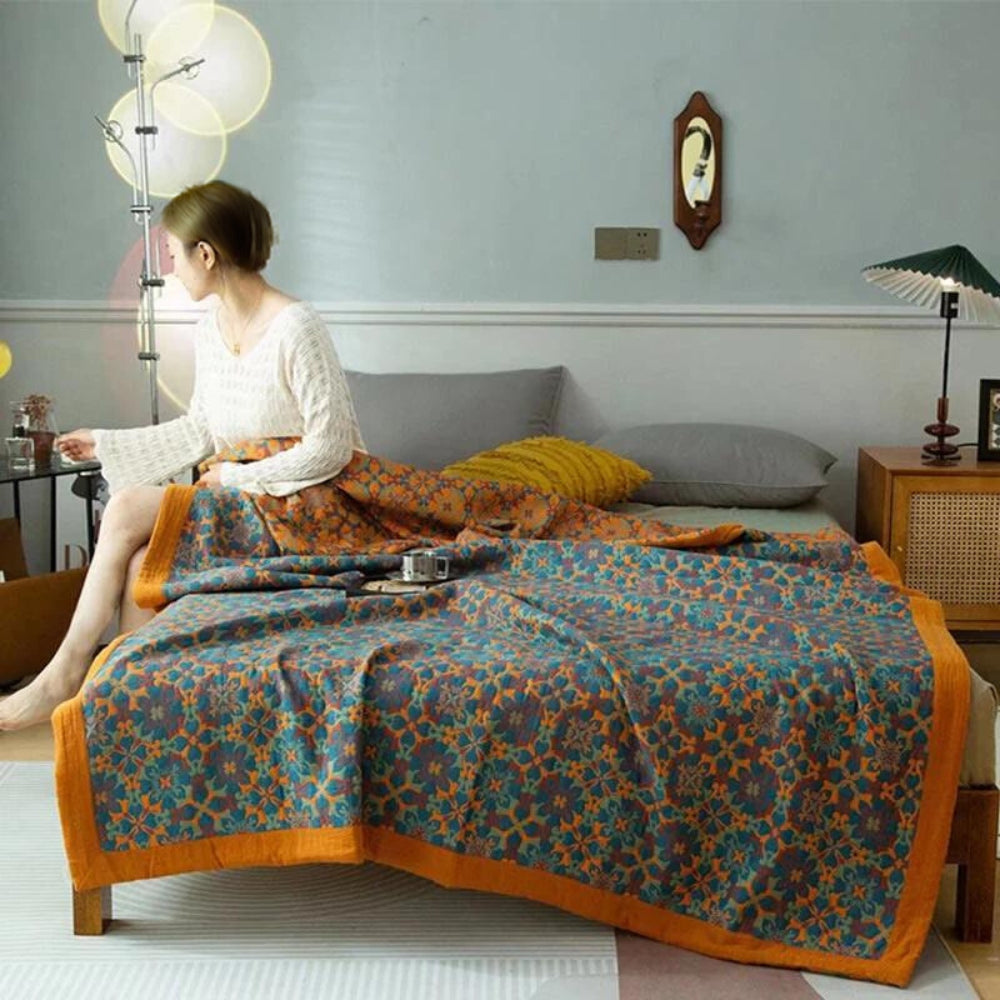 Zyra Wolldecke - 100% Bio-Baumwolle, Sechslagig, Farbenfroh für Sofa und Bett 0