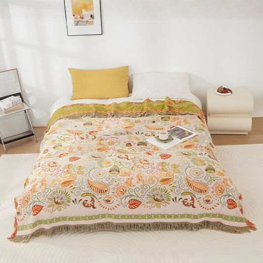 AutumnBlanket™ - Baumwoll Decke - Boho Stil - Wendbares Blumen Design