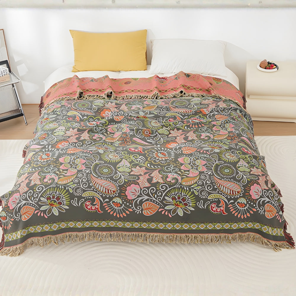 AutumnBlanket™ - Baumwoll Decke - Boho Stil - Wendbares Blumen Design