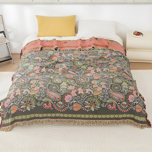 AutumnBlanket™ - Baumwoll Decke - Boho Stil - Wendbares Blumen Design