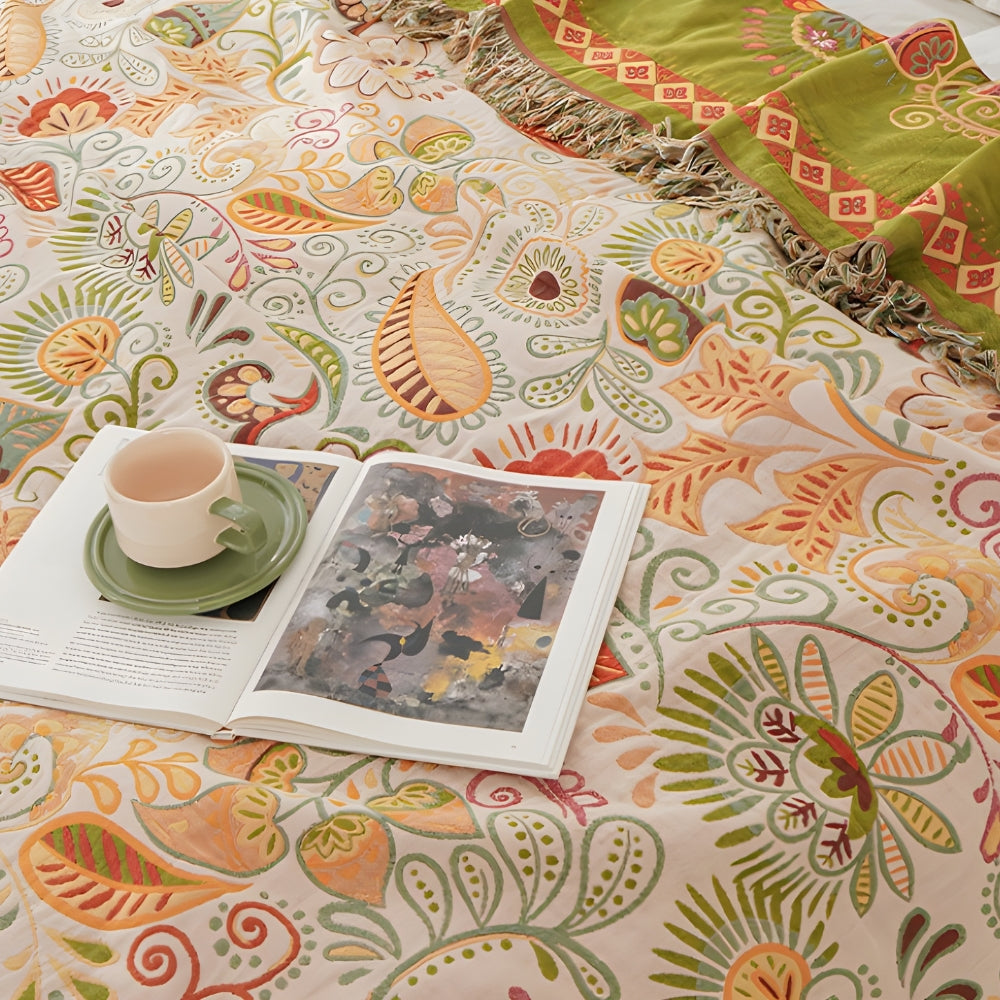 AutumnBlanket™ - Baumwoll Decke - Boho Stil - Wendbares Blumen Design