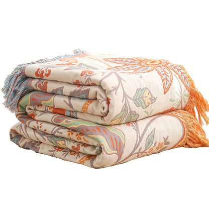 FloralBlanket™ - Baumwoll Decke - Boho Stil - Geblümtes Jacquard Design