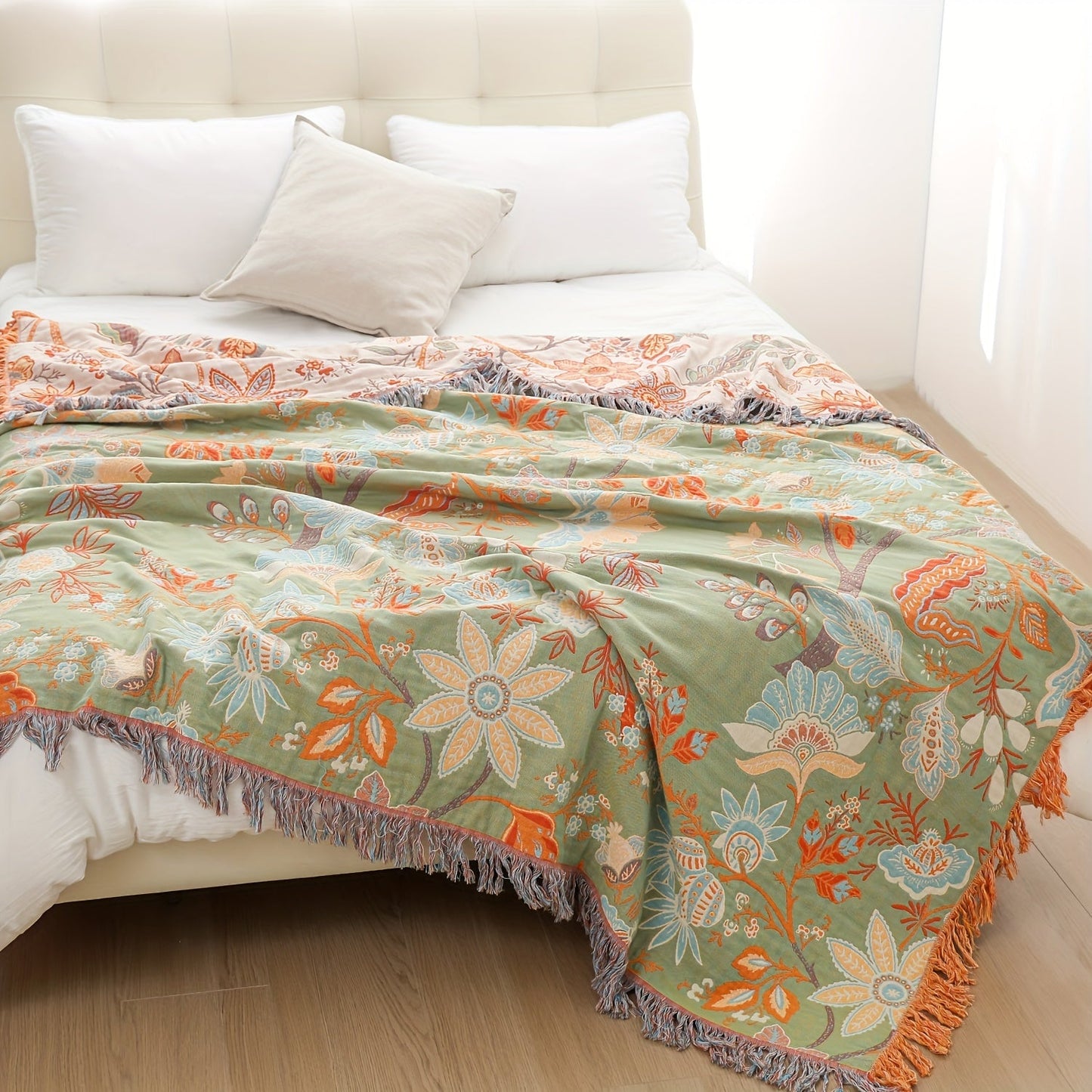 FloralBlanket™ - Baumwoll Decke - Boho Stil - Geblümtes Jacquard Design