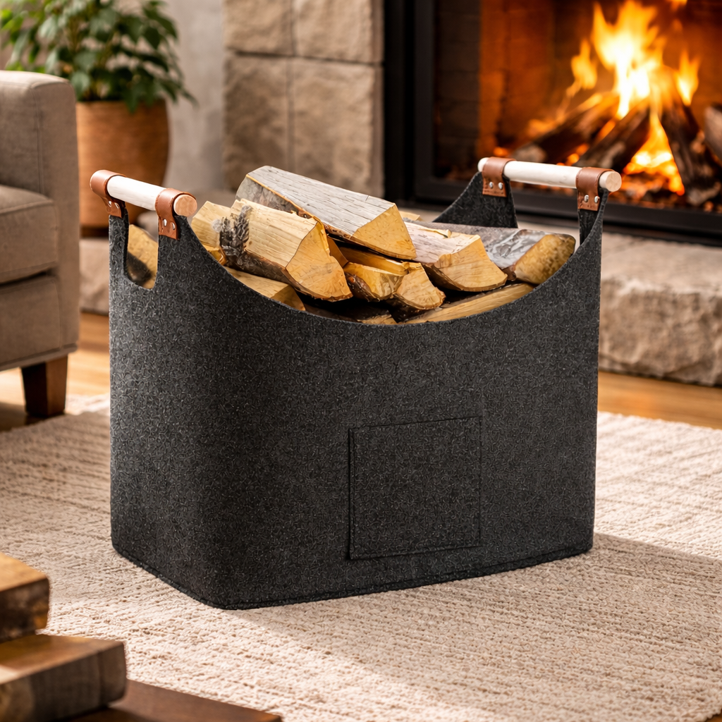 FireNest™ – Filz-Kaminholzkorb – Faltbar & Formstabil